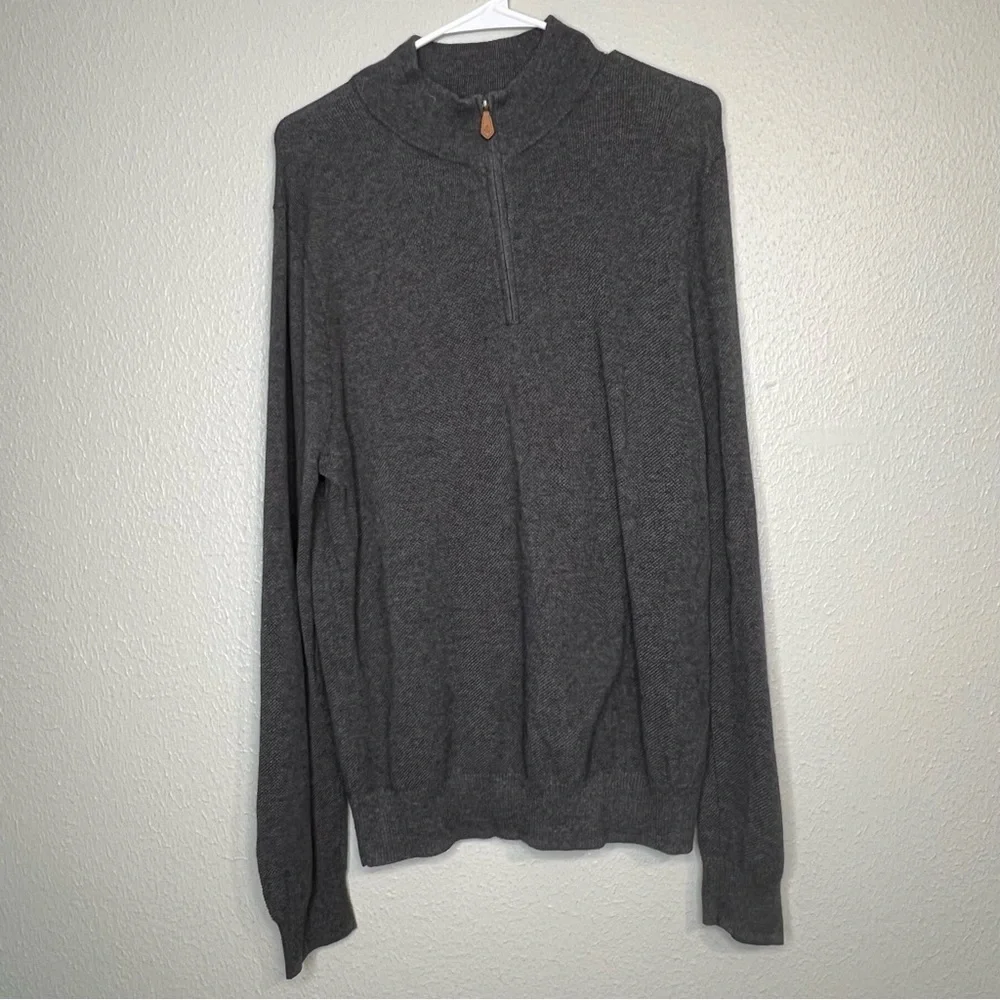 Brooks Brothers Mens Gray 1/4 Zip Pullover Sweater Size Large Lightweight